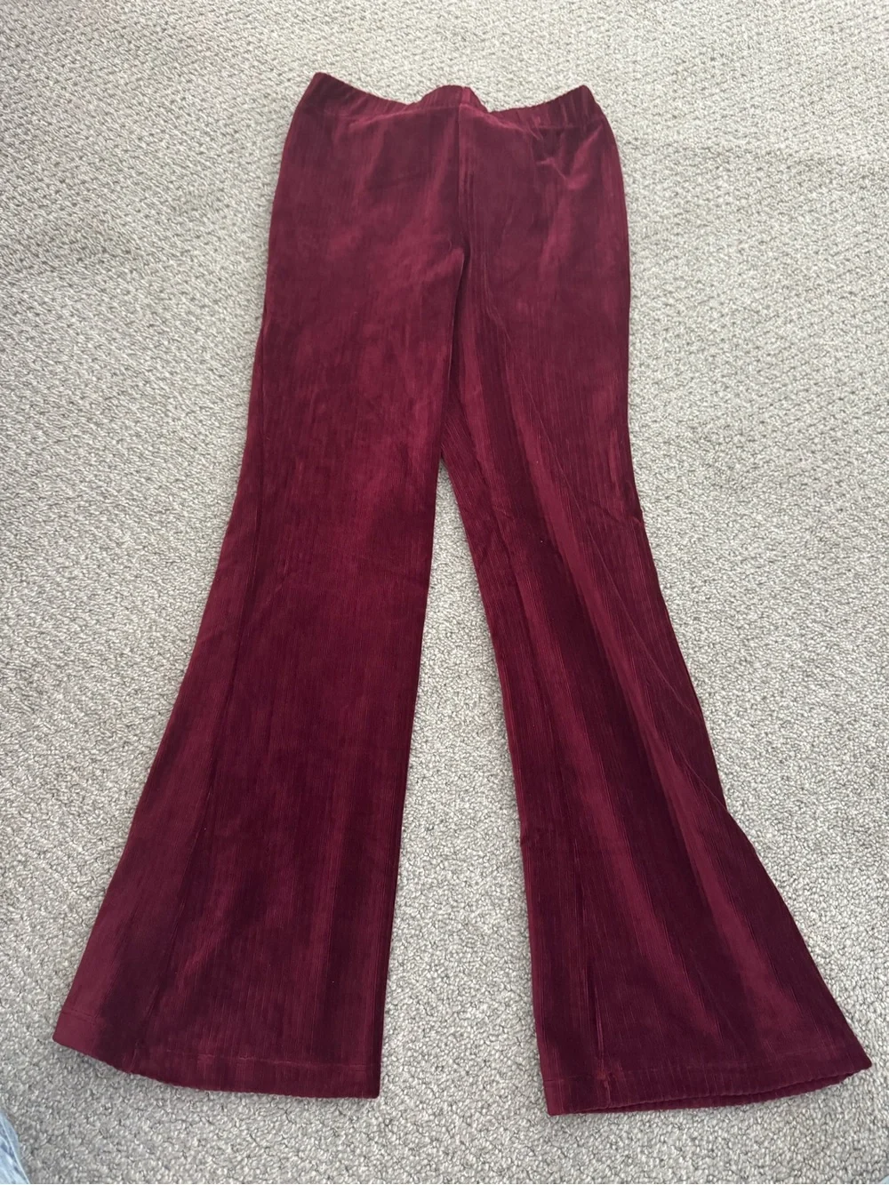 Girls Burgundy Velvet Flare Pants